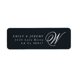 Etiqueta Boda Monograma de caligrafía azul de la marina clá