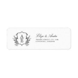 Etiqueta Boda Monograma de Escudo blanco y negro