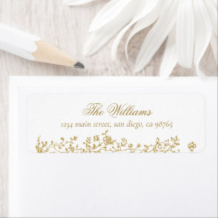 Etiqueta Boda Monograma de Flora Dorada de estilo francés v