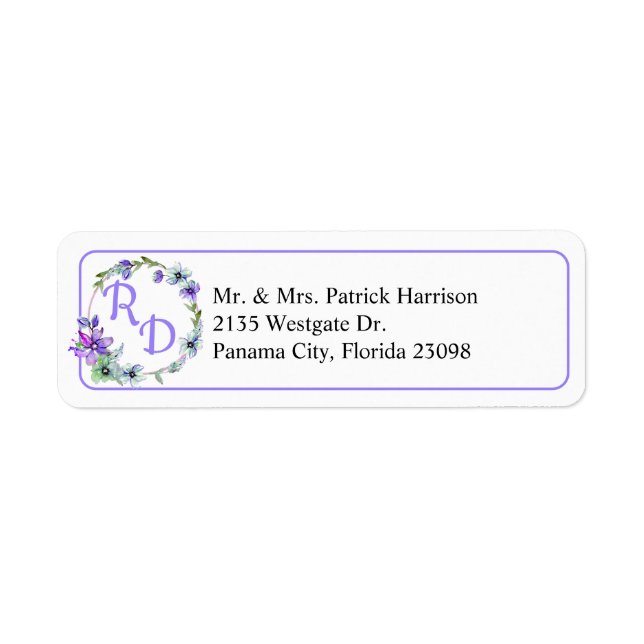 Etiqueta Boda Monogramado de Wreath floral de bonito (Frente)