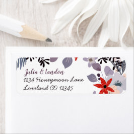 Etiqueta Boda morado rojo Rubor rosa y floral gris