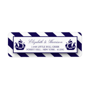 Etiqueta Boda Nautical Stripes & Navy Blue Ship