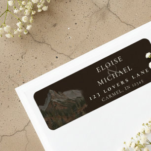 Etiqueta Boda Paisaje Montañoso Acuarela Rústica