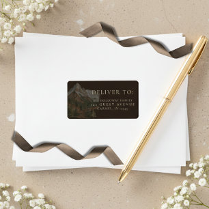 Etiqueta Boda Paisaje Montañoso Acuarela Rústica