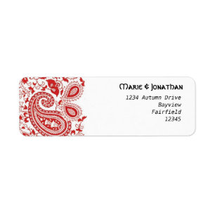 Etiqueta Boda paisley rojo y blanco