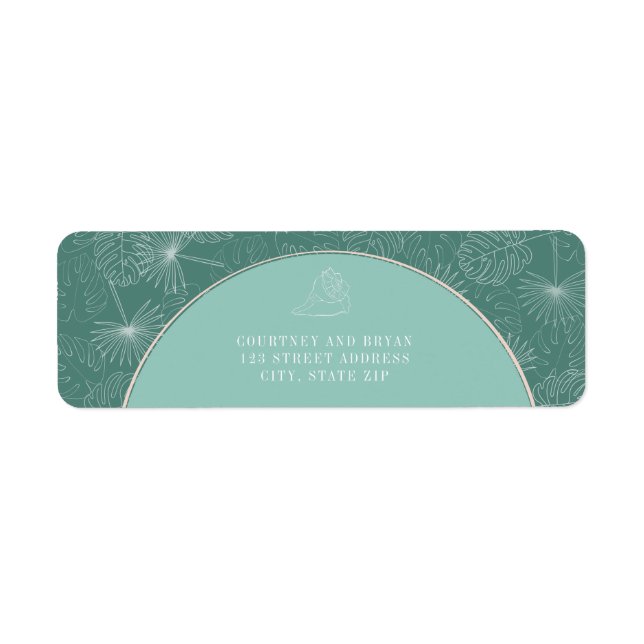Etiqueta Boda Palm Tropical Aqua Seashell Beach (Frente)