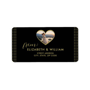 Etiqueta Boda personalizada de lunares dorados y negros