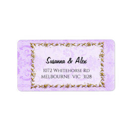 Etiqueta Boda púrpura de Damasco de Vintage