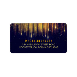 Etiqueta Boda Purpurina de luces de cadena de oro y marina