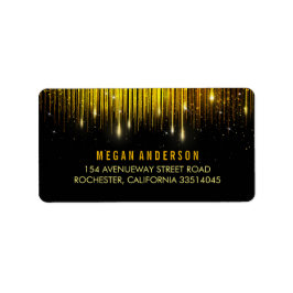 Etiqueta Boda Purpurina de luces de cadena dorada y negra