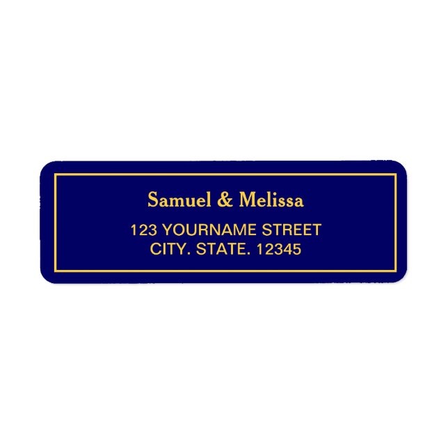 Etiqueta Boda Real Azul y Oro (Frente)