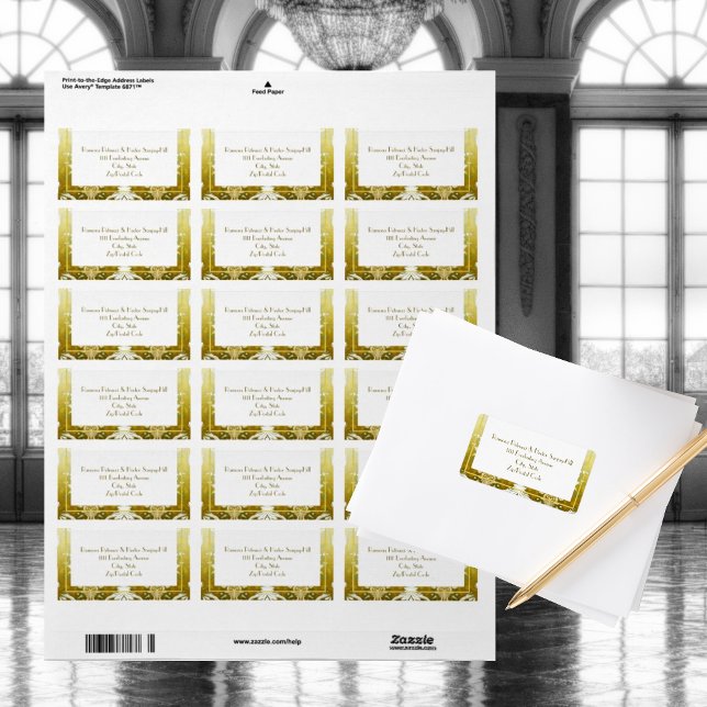 Etiqueta Boda Retro Gold Green Damask (Subido por el creador)