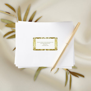 Etiqueta Boda Retro Gold Green Damask
