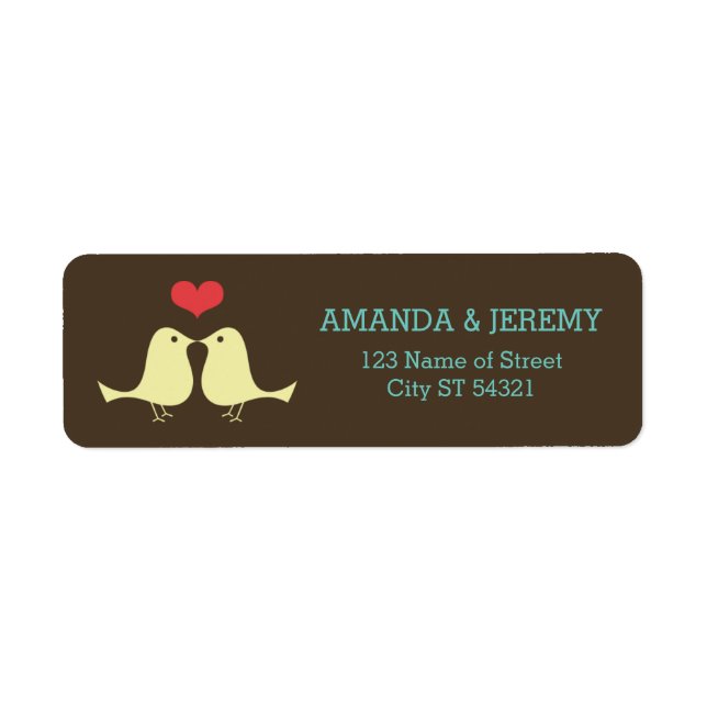 Etiqueta Boda Retro Moderno Lovebirds (Frente)