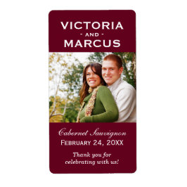 Etiqueta Boda Rojo Marrón Monograma Foto Botella de vino