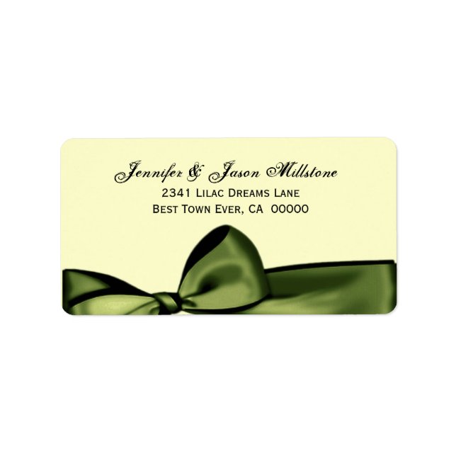 Etiqueta Boda Románico Verde Faux Satin Bow (Frente)