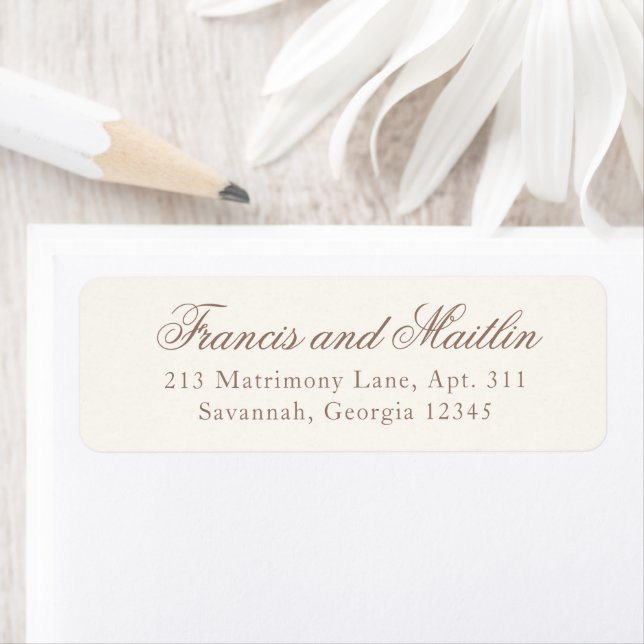 Etiqueta Boda Romántica Marrón Elegante (In situ)
