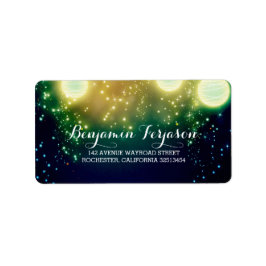 Etiqueta Boda romántico de las luces de linternas verde azu