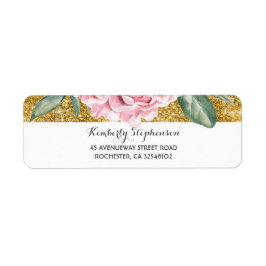 Etiqueta Boda rosa floral dorado y blanco vintage