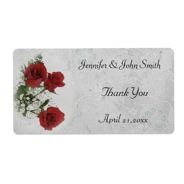 Etiqueta Boda Roses Rojos Gracias (Frente)
