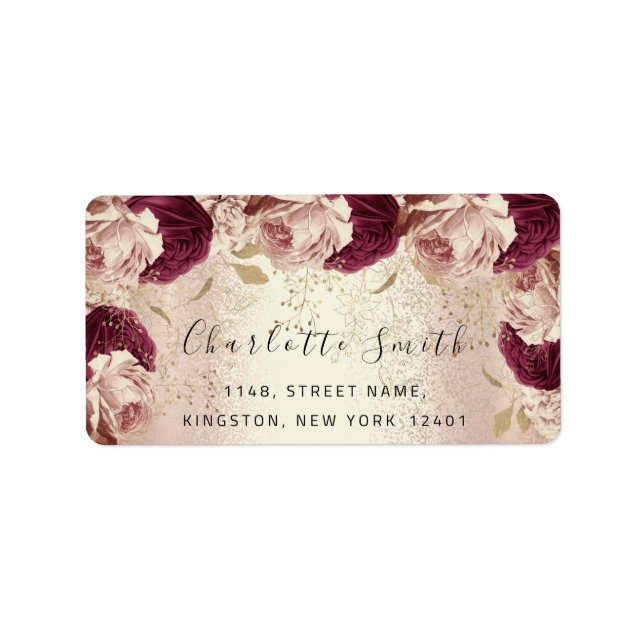 Etiqueta Boda RSVP Rosa floral Marsala (Frente)