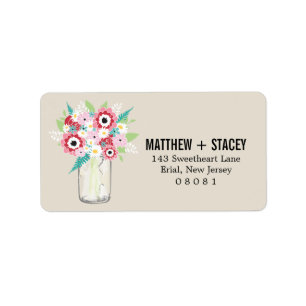Etiqueta Boda ruso Mason Jar y Floral