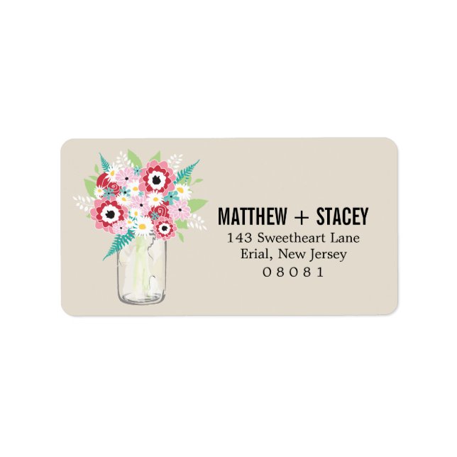 Etiqueta Boda ruso Mason Jar y Floral (Frente)