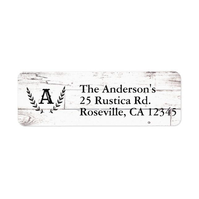 Etiqueta Boda Rústica de Madera Blanca Shabby Chic Laurel (Frente)