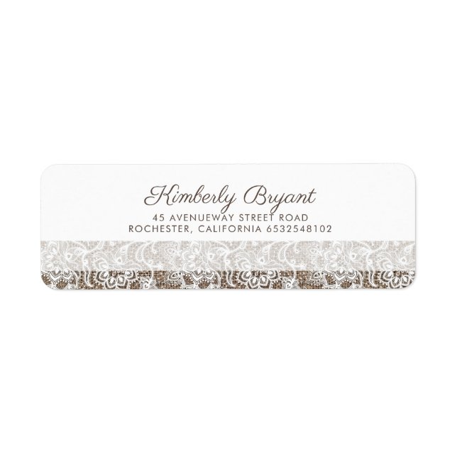 Etiqueta Boda Rústico de Burlap y Lace (Frente)