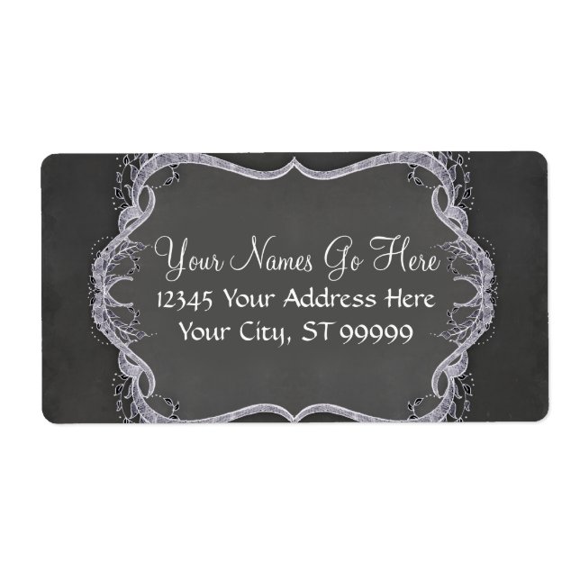 Etiqueta Boda Rústico de Swirl Chalkboard Typographic Leaf (Frente)