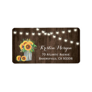 Etiqueta Boda Rústico Wood Sunflower Mason Jar Lights