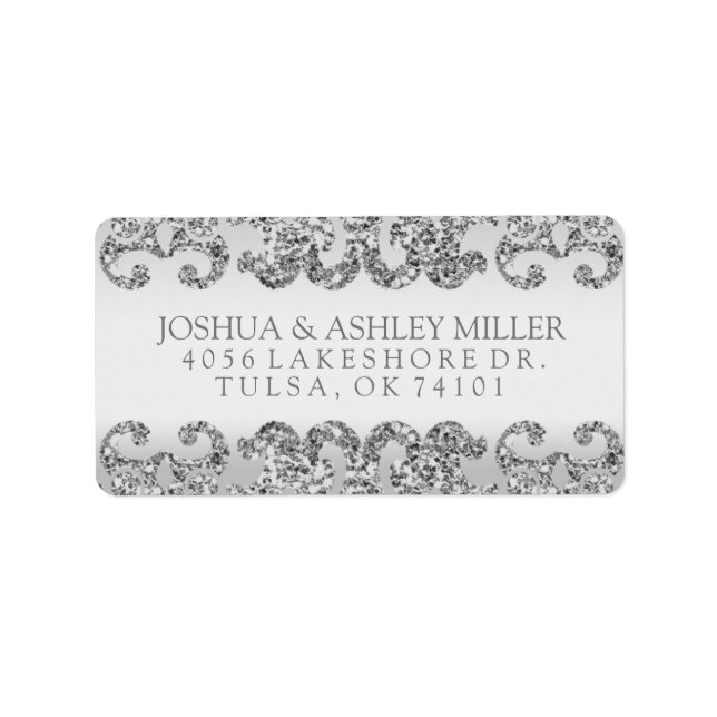 Etiqueta Boda Silver Purpurina Look (Frente)