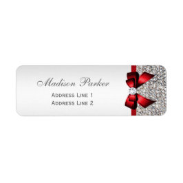 Etiqueta Boda Silver Sequins Red Bow Personalizado