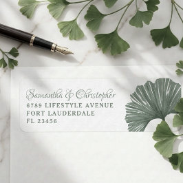 Etiqueta Boda Simple Hoja de Ginkgo Verde Salvia