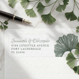 Etiqueta Boda Simple Hoja de Ginkgo Verde Salvia