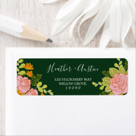 Etiqueta Boda Verde Oscuro Floral Botánico