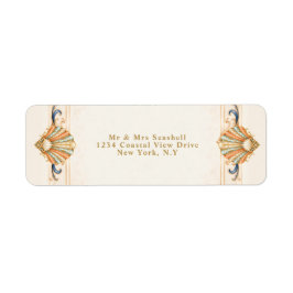 Etiqueta Boda vintage con conchas RSVP azul coral