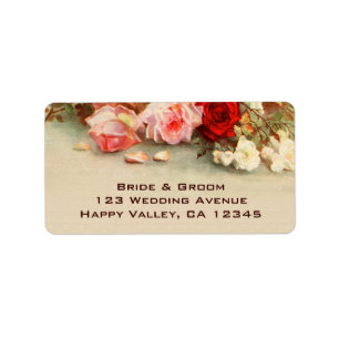 Etiqueta Boda Vintage, Flores de Rosas Antiguas Arte Floral