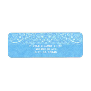 Etiqueta Boda Western Country Paisley Rústico Azul