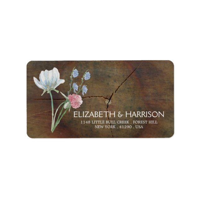 Etiqueta Boda Wildflower Oak Wood (Frente)