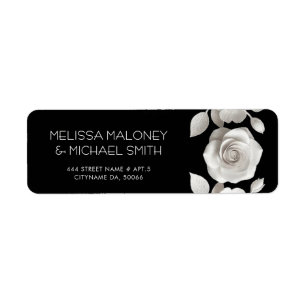 Etiqueta Bodas de flores de rosas 3D en blanco y negro