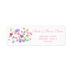 Etiqueta Bodas de mariposas y corazones rosados adorables y
