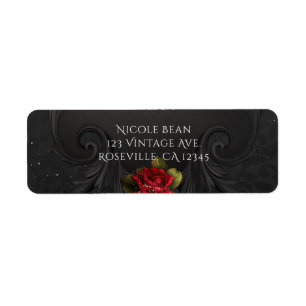 Etiqueta Bodas de Rosas Rojas Ornamentales Vintage Negras
