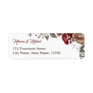 Etiqueta Bodas Florales de Rosas Rojas de Borgoña