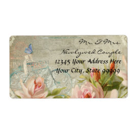 Etiqueta Bodas Hipster Rosas de bicicleta Cabaña de Madera 