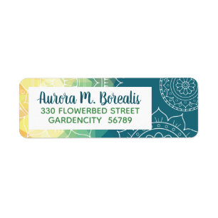 Etiqueta Boho amarillo verde azul Mandala