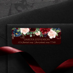 Etiqueta Boho Bloom Oscuro elegante dirección roja y nava