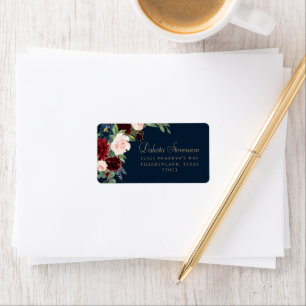Etiqueta Boho Blooms   Dirección azul y borgoña de la Marin
