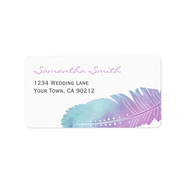 Etiqueta Boho Bohemian Feather Purple and Blue (Frente)