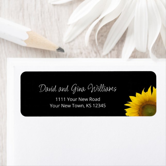 Etiqueta Boho Botánico de Sunflower Trendy Black (In situ)